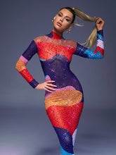 Saanvi Long Sleeve Multi Rhinestone Maxi Dress